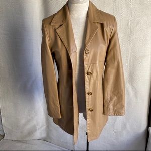 Vintage 70s S Italian Leather Hippy Coat Tan Brown